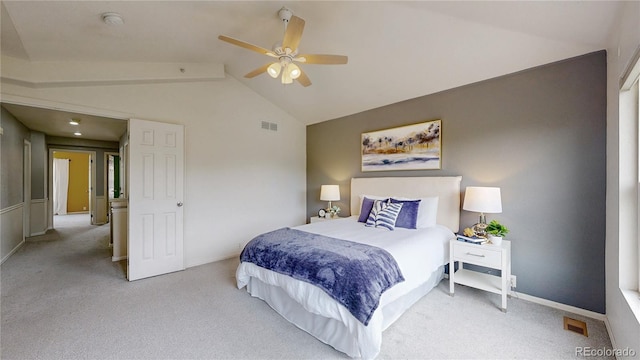 9758 Laredo St Unit 22D, Commerce City, CO 80022 - bedroom featuring vaulted ceiling, carpet, and ceiling fan