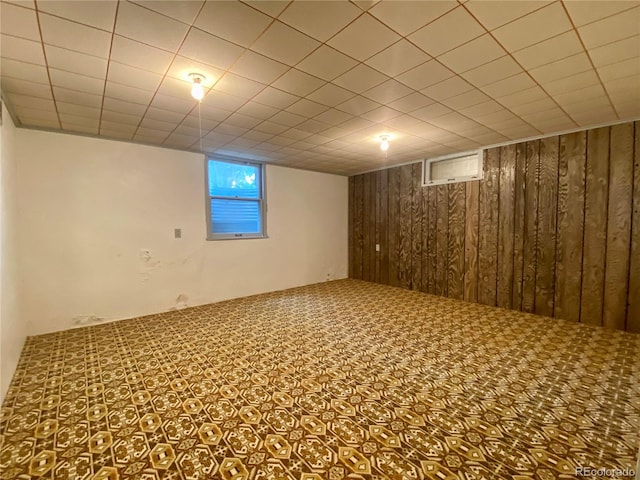 basement with wooden walls