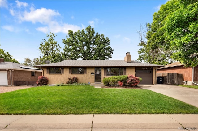 1840 E 84th Ave, Denver, CO 80229 - single story home featuring driveway, a garage, brick siding, and a chimney
