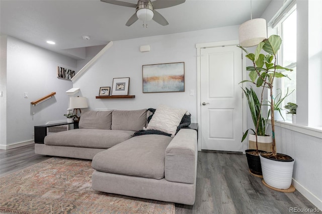 2829 W 53rd Ave Unit 104, Denver, CO 80221 - living area featuring wood finished floors and a ceiling fan