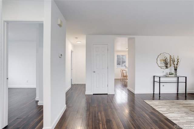 interior space featuring dark wood finished floors and baseboards