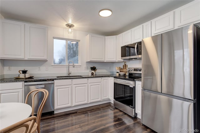 kitchen with a sink, white cabinets, and stainless steel appliances