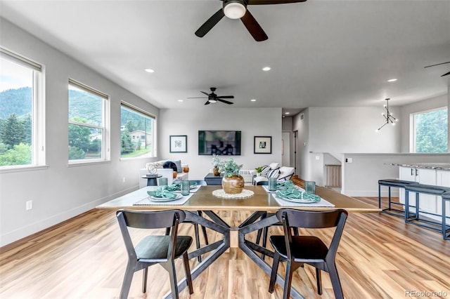 265 Upper Glenway, Palmer Lake, CO 80133 - dining area featuring ceiling fan, light wood-style flooring, and recessed lighting