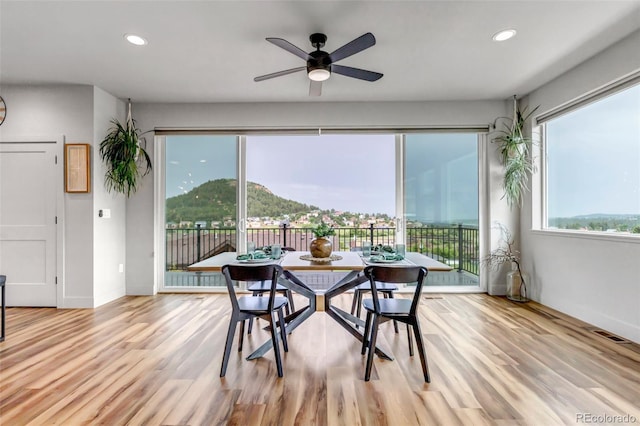 265 Upper Glenway, Palmer Lake, CO 80133 - dining space with light wood-style flooring, ceiling fan, and recessed lighting