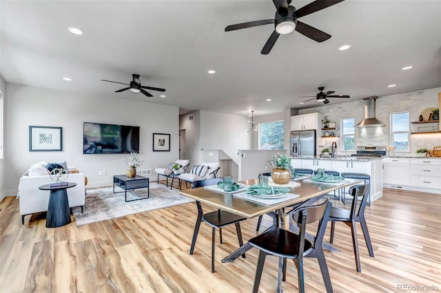 265 Upper Glenway, Palmer Lake, CO 80133 - dining space featuring ceiling fan, light wood finished floors, and recessed lighting