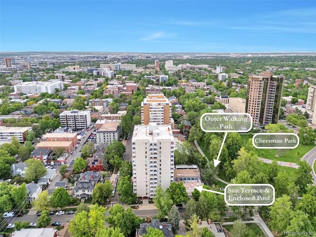 bird's eye view with a view of city