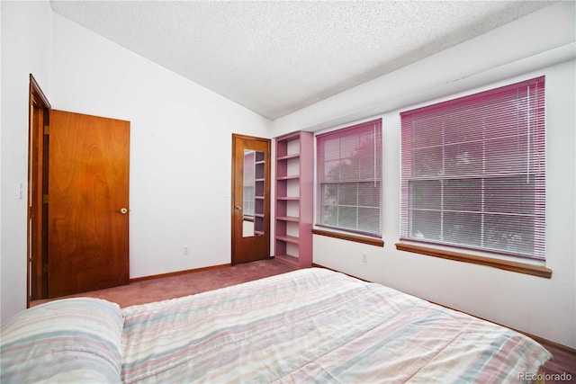 210 W Jamison Cir Unit 41, Littleton, CO 80120 - bedroom featuring a textured ceiling, vaulted ceiling, and carpet floors