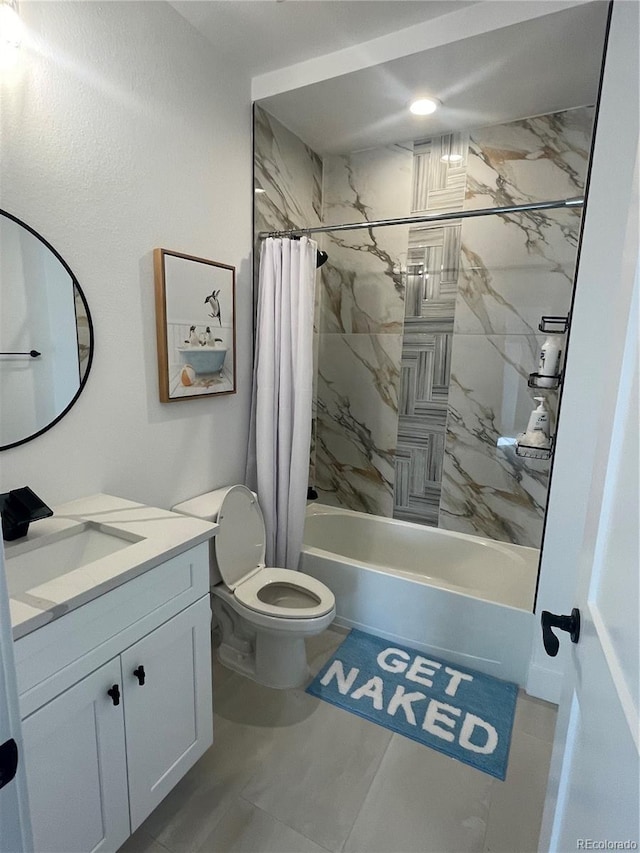 full bathroom with vanity, toilet, and shower / tub combo