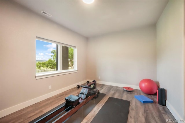 3630 Mesa Verde Rd, Monument, CO 80132 - workout area with baseboards and wood finished floors