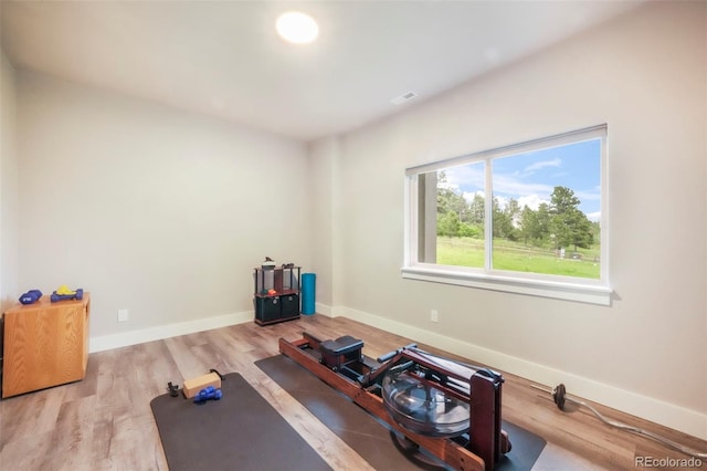 3630 Mesa Verde Rd, Monument, CO 80132 - workout area featuring light wood finished floors and baseboards