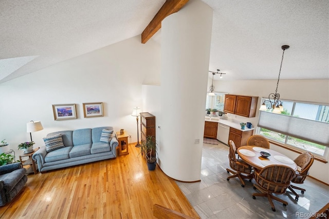 5513 S Yank Ct, Littleton, CO 80127 - living area featuring plenty of natural light, a textured ceiling, light wood-style flooring, and a chandelier