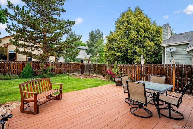 5513 S Yank Ct, Littleton, CO 80127 - wooden terrace featuring a fenced backyard and outdoor dining space