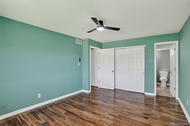 10211 Ura Ln Unit 208, Thornton, CO 80260 - unfurnished bedroom with wood finished floors, a closet, ceiling fan, and connected bathroom