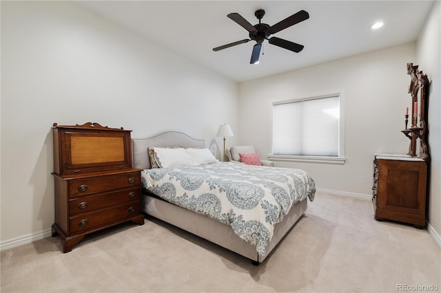 2400 S Clayton St, Denver, CO 80210 - bedroom with light carpet, baseboards, a ceiling fan, and recessed lighting