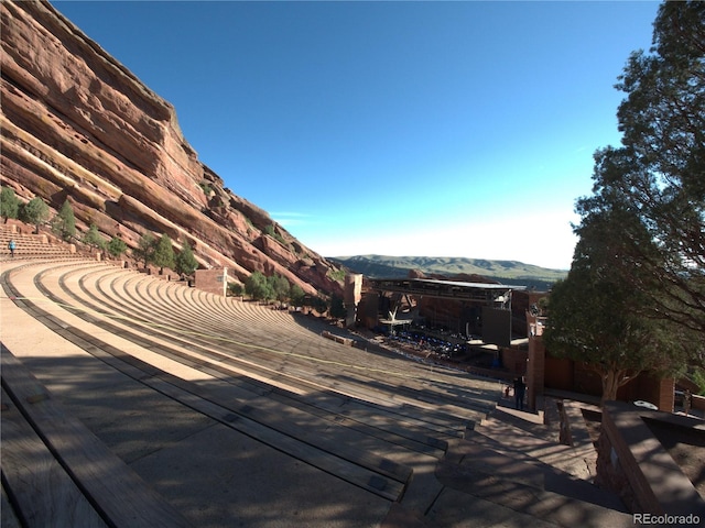wooden terrace with a mountain view
