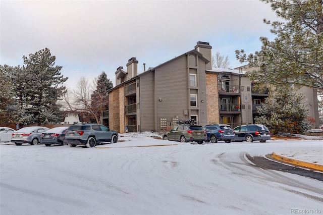 view of snow covered building