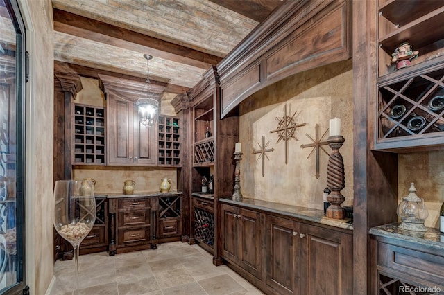 wine room with brick ceiling