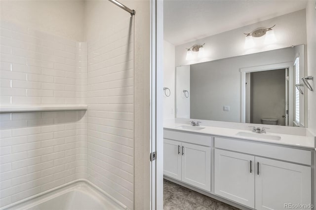 full bathroom with vanity, toilet, and tub / shower combination