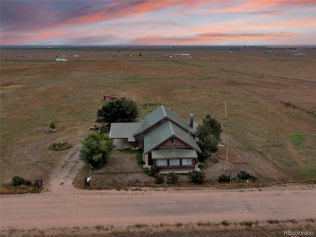 aerial view at dusk with a rural view