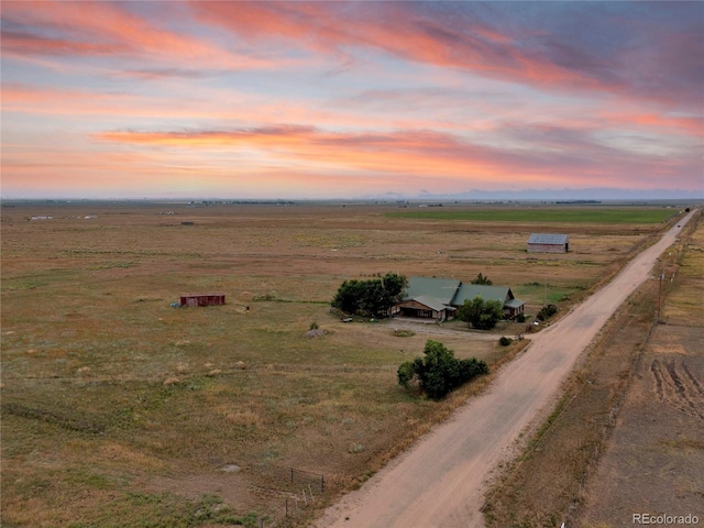 aerial view at dusk with a rural view