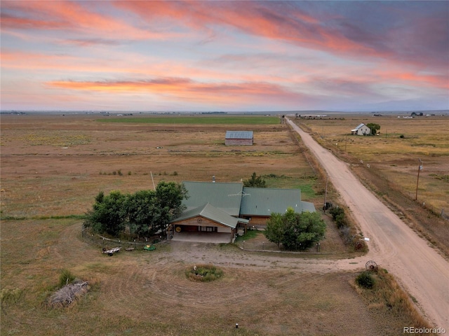 aerial view at dusk with a rural view