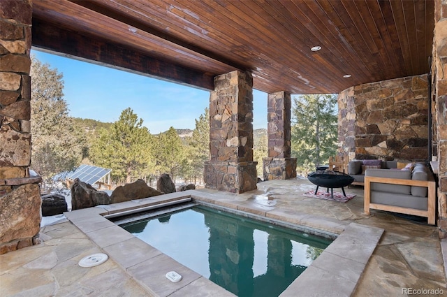 view of swimming pool with a patio