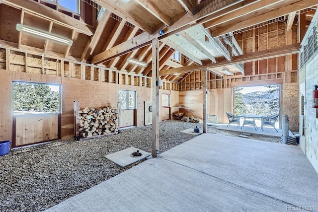 miscellaneous room with high vaulted ceiling