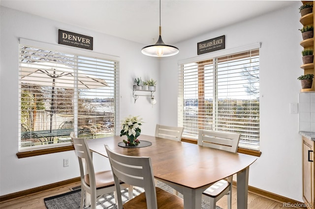 dining room featuring baseboards, a wealth of natural light, and wood finished floors
