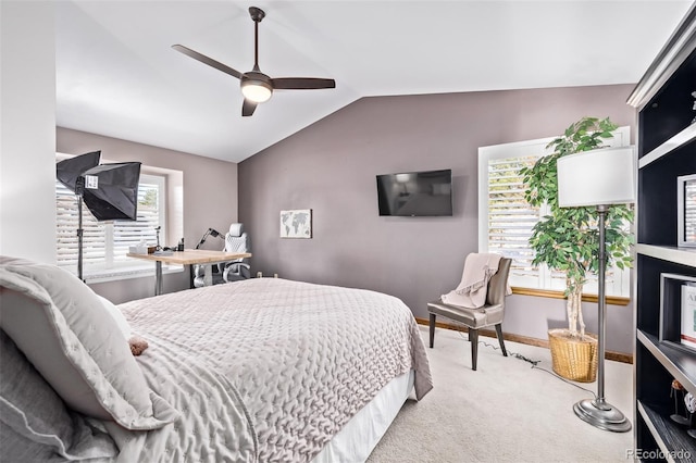 1324 Shadow Mountain Dr, Highlands Ranch, CO 80126 - carpeted bedroom featuring lofted ceiling and a ceiling fan
