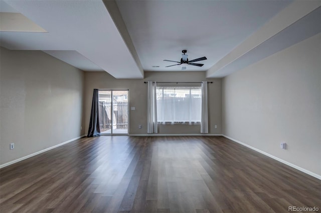 5336 Blair Vw, Colorado Springs, CO 80916 - empty room with dark wood-style floors, ceiling fan, and baseboards