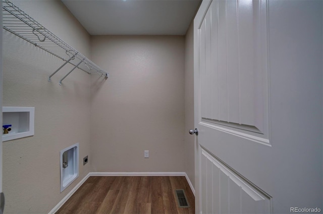 5336 Blair Vw, Colorado Springs, CO 80916 - laundry area with laundry area, visible vents, wood finished floors, hookup for a washing machine, and hookup for an electric dryer