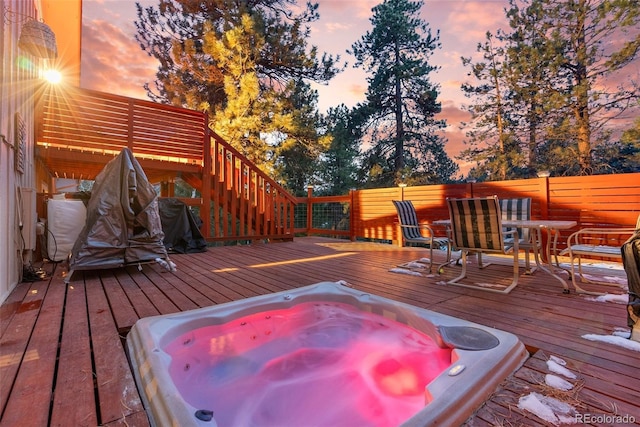 28735 Little Big Horn Dr, Evergreen, CO 80439 - wooden deck with outdoor dining space and stairs