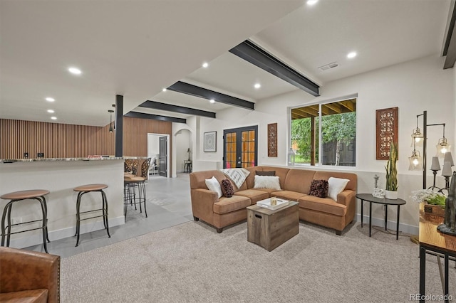 14950 W 32nd Ave, Golden, CO 80401 - living room featuring recessed lighting, beam ceiling, and arched walkways