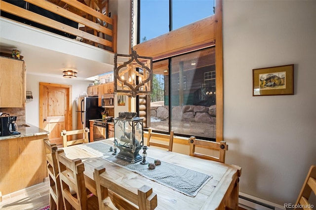 34 Nebraska Cir, Florissant, CO 80816 - dining area with a baseboard heating unit and a high ceiling