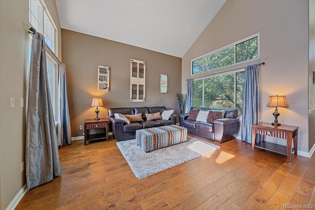 10421 Kennemere Ln, Parker, CO 80134 - living room with high vaulted ceiling and hardwood / wood-style floors