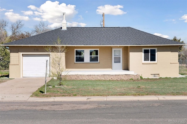 448 K Ave, Limon, CO 80828 - view of front of home featuring roof with shingles, driveway, a garage, and stucco siding