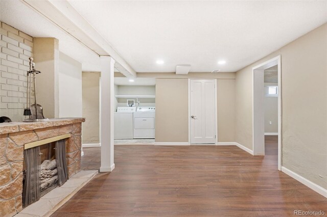 448 K Ave, Limon, CO 80828 - unfurnished living room with wood finished floors, independent washer and dryer, baseboards, and recessed lighting