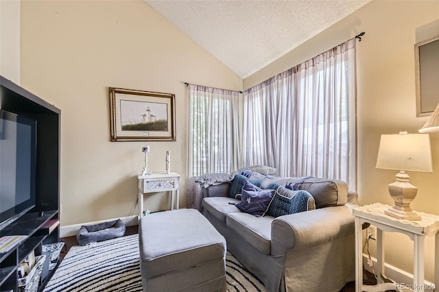 2238 S Nome Ct, Aurora, CO 80014 - living room with plenty of natural light, lofted ceiling, and a textured ceiling