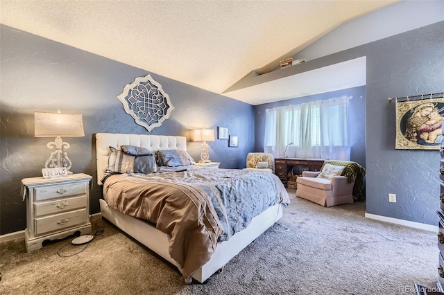 2238 S Nome Ct, Aurora, CO 80014 - bedroom with vaulted ceiling, carpet, and a textured wall