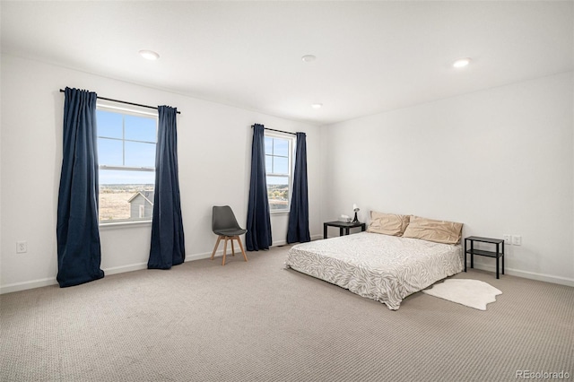 carpeted bedroom with multiple windows