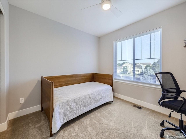 bedroom featuring carpet flooring and ceiling fan