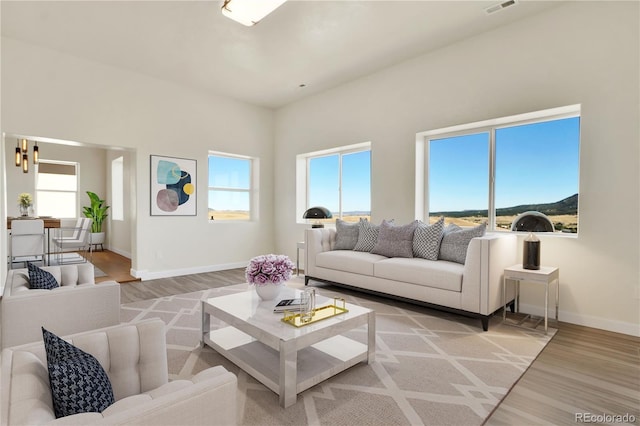 living room featuring light wood-type flooring