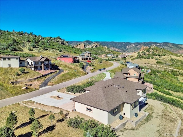 drone / aerial view with a mountain view