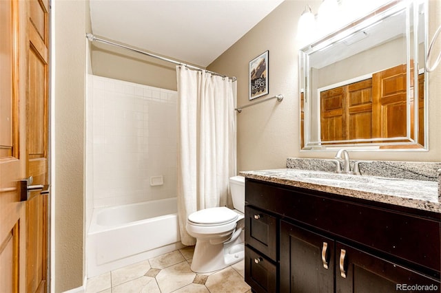 9846 Spring Hill Ln, Highlands Ranch, CO 80129 - full bath with tile patterned flooring, vanity, and shower / bathtub combination with curtain