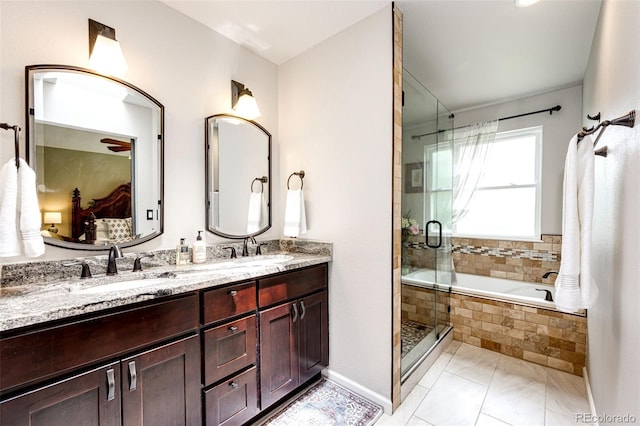 9846 Spring Hill Ln, Highlands Ranch, CO 80129 - full bathroom with a garden tub, a stall shower, and double vanity