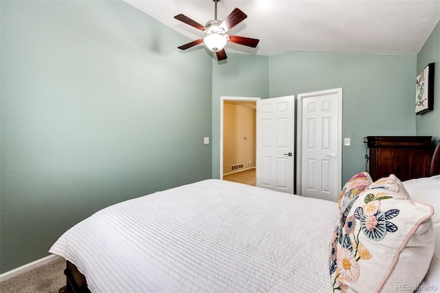 9846 Spring Hill Ln, Highlands Ranch, CO 80129 - carpeted bedroom with lofted ceiling and ceiling fan