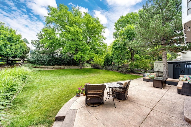 9846 Spring Hill Ln, Highlands Ranch, CO 80129 - fenced backyard with outdoor lounge area and a patio area