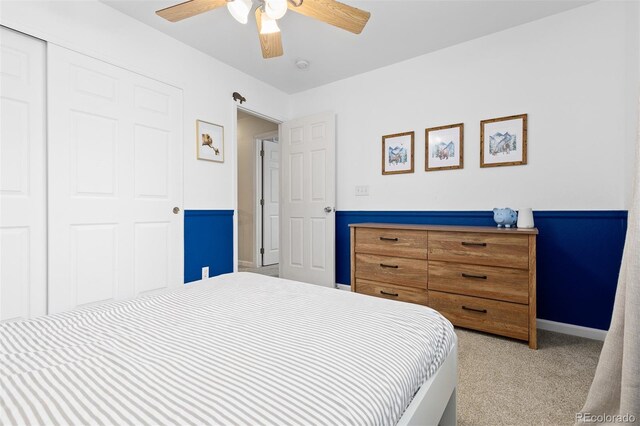 2763 Dharma Ave, Broomfield, CO 80020 - bedroom featuring light carpet, a closet, and ceiling fan