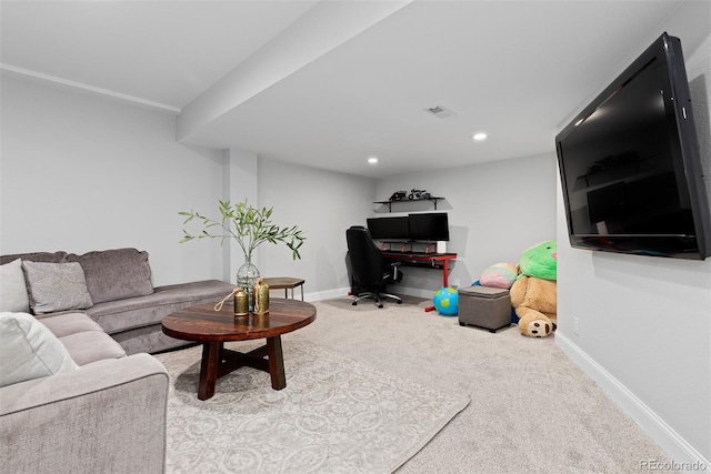 2763 Dharma Ave, Broomfield, CO 80020 - living area with carpet, a desk, and recessed lighting