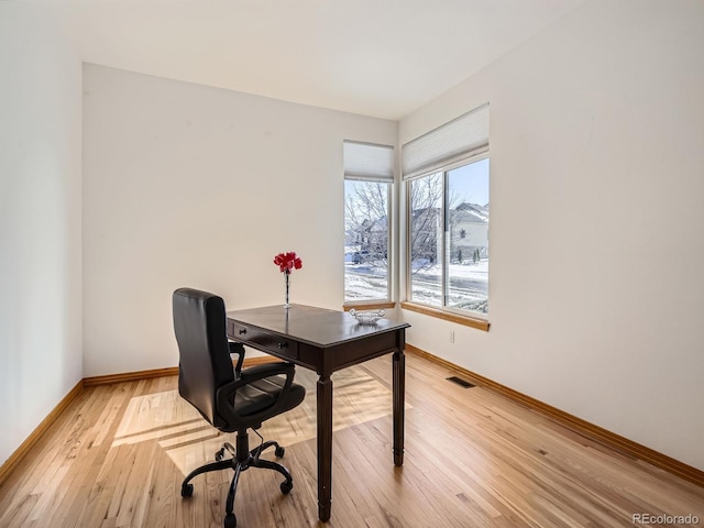 office area with light wood-type flooring